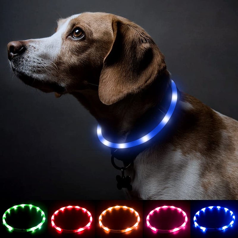 BSEEN Light Up Dog Collar, Cuttable LED Dog Collar Rechargeable Puppy Collar Glowing Safety Dog Walking Lights for Small Medium Large Dogs (Blue) - Image 1